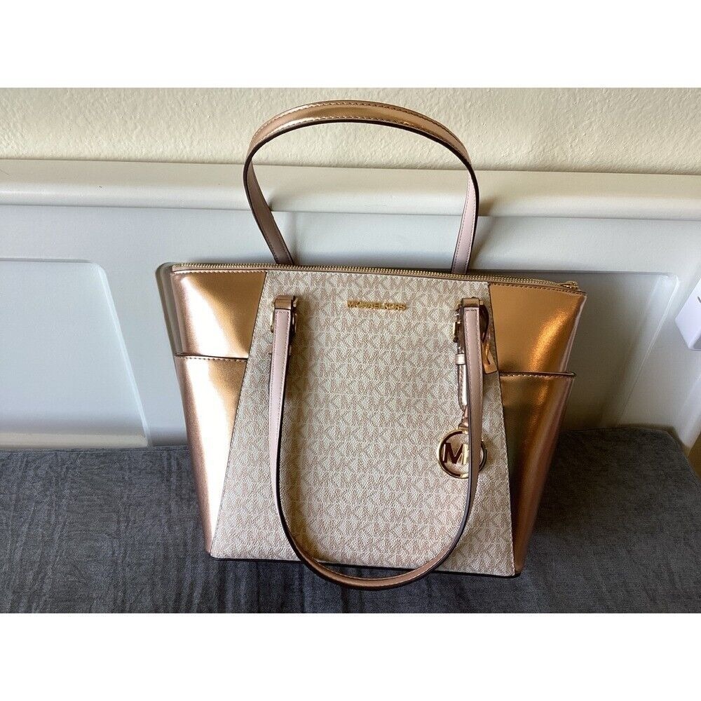 Michael‎ Kors Charlotte Tote NWT Rose Gold Signature Satchel Bag Purse